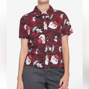 Hot Topic Red and Black Inuyasha Graphic Button Down Shirt